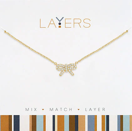 Gold CZ Bow Layers Necklace