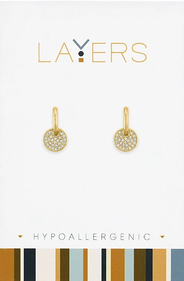 Gold CZ Coin Huggie Layers Earrings
