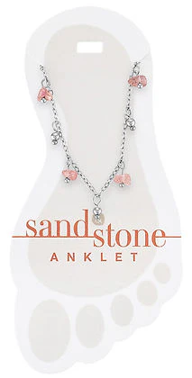 Silver Pink Natural Stone Dangle Sand & Stone Anklet