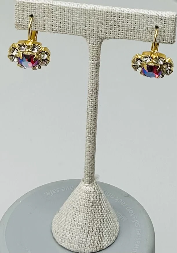 Gold Earrings Round Stone Pave - Image 2