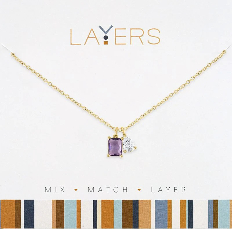 Gold Amethyst & Teardrop Dangle Layers Necklace
