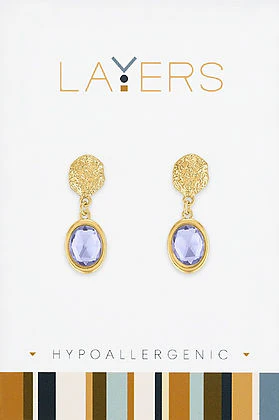 Gold Hammered Tanzanite Drop Dangle Layers Earrings