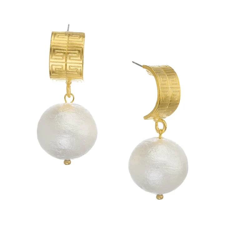 Gold Key Hoop With Large Cotton Pearl Earrings