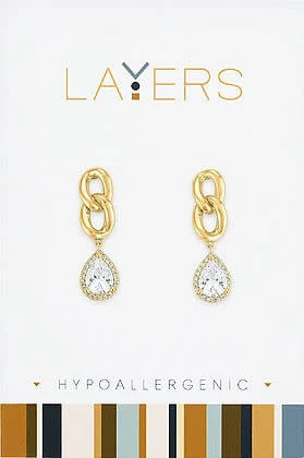 Gold Linked Teardrop Dangle Layers Earrings - Image 2