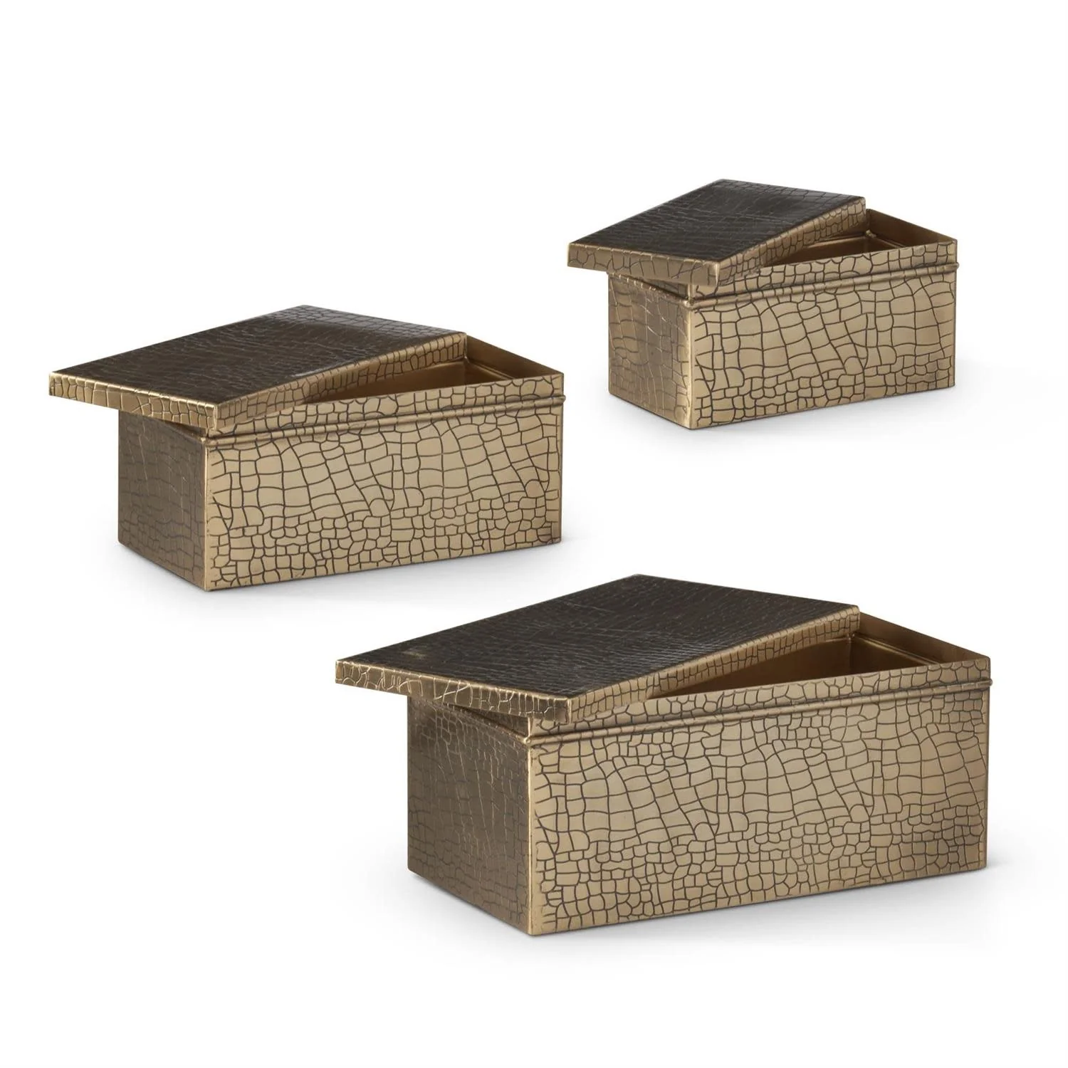 Gold Metal Alligator Skin Embossed Lidded Box - Image 2