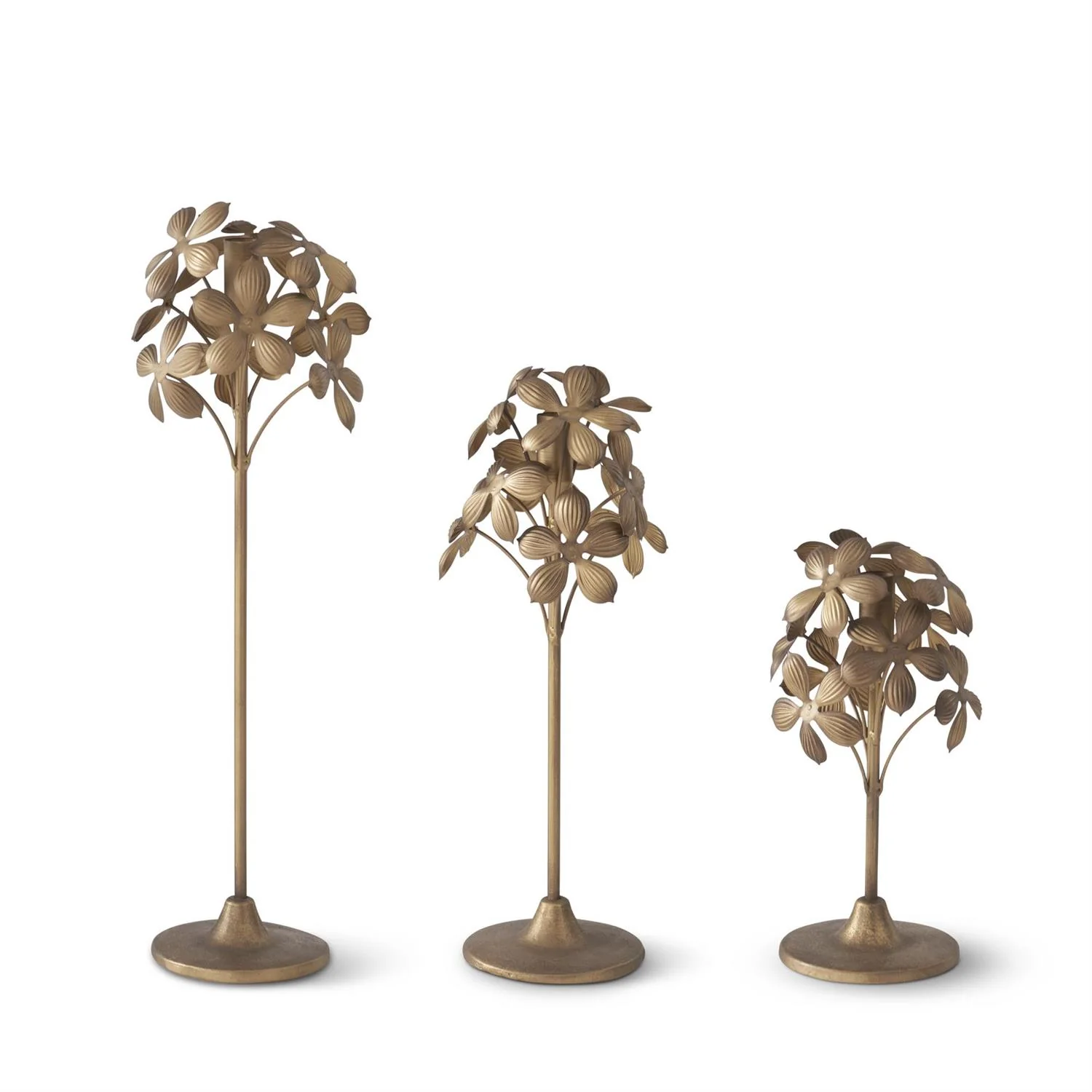 Gold Metal Flower Taper Candleholder - Sold Individually