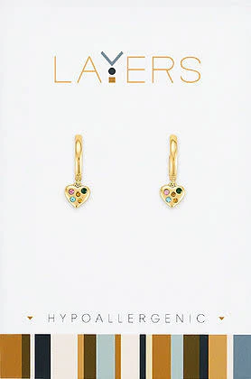Gold Multi Color Heart Huggie Layers Earrings - Image 2