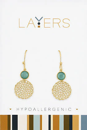 Gold Pacific Opal & Delicate Mesh Dangle Layers Earrings