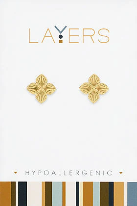 Gold Quatrefoil Stud Layers Earrings