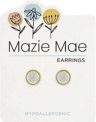 Gold Sparkling White Opal Stud Mazie Mae Earring