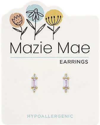Gold Tanzanite Baguette with CZs Stud Mazie Mae Earring