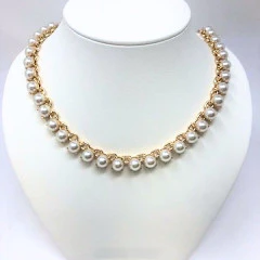 Gold Tone Faux Pearl Chain Necklace