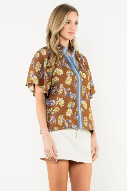Grace Smocked Split Neck Floral Top - Image 3