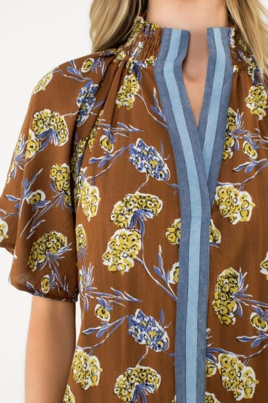 Grace Smocked Split Neck Floral Top - Image 4