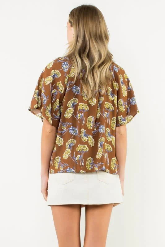 Grace Smocked Split Neck Floral Top - Image 5