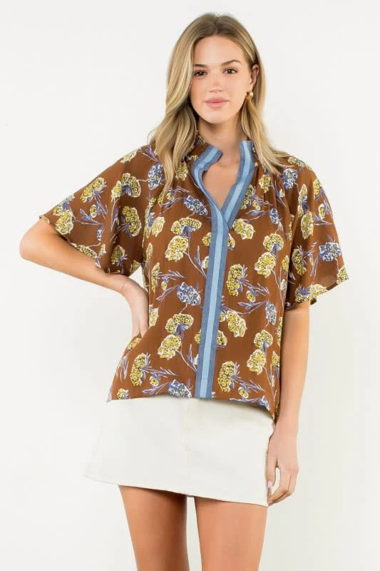 Grace Smocked Split Neck Floral Top - Image 6