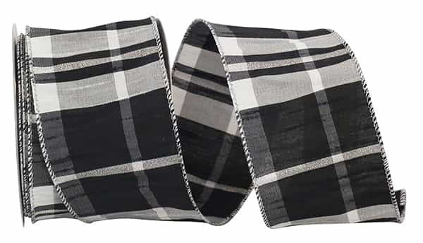GRAND PLAID DUPIONE SPARKLE WIRED EDGE BLACK RIBBON 2 1/2"X10YDS