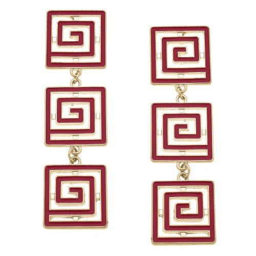 Gretchen Game Day Greek Keys Linked Enamel Earrings In Crimson