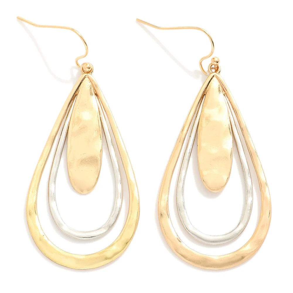 Hammered Metal Nesting Teardrop Drop Earrings