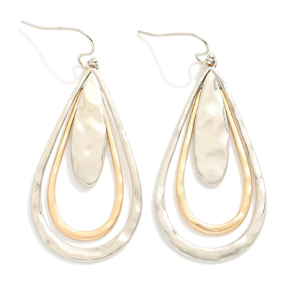 Hammered Metal Nesting Teardrop Drop Earrings - Image 2