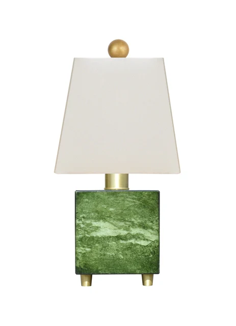 Hand Cut and Polished Pine Green Table Lamp