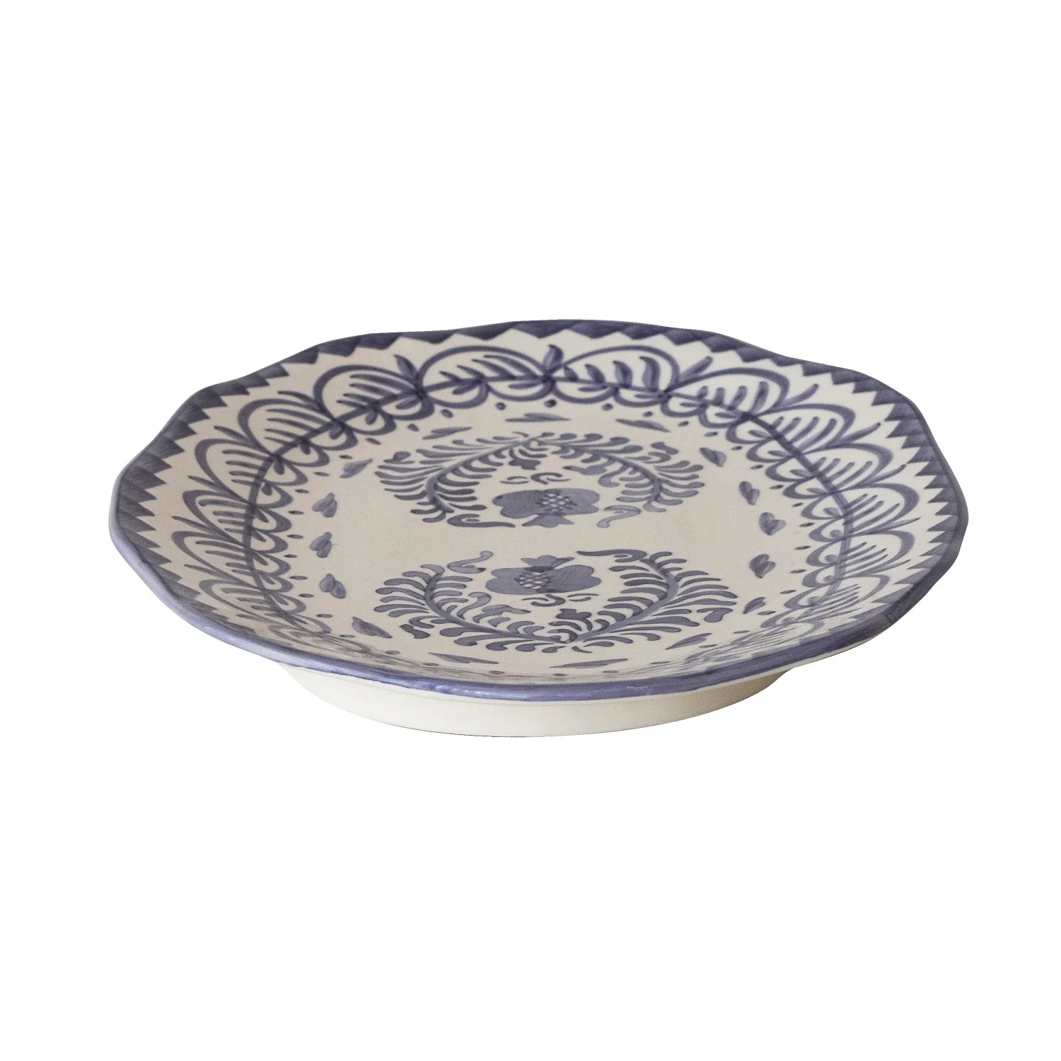 Hand-Painted Stoneware Organic Shaped Platter with Botanical Design - Image 2
