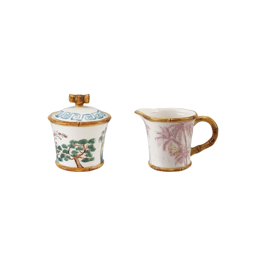 Hand-Painted Stoneware Sugar Pot with Lid