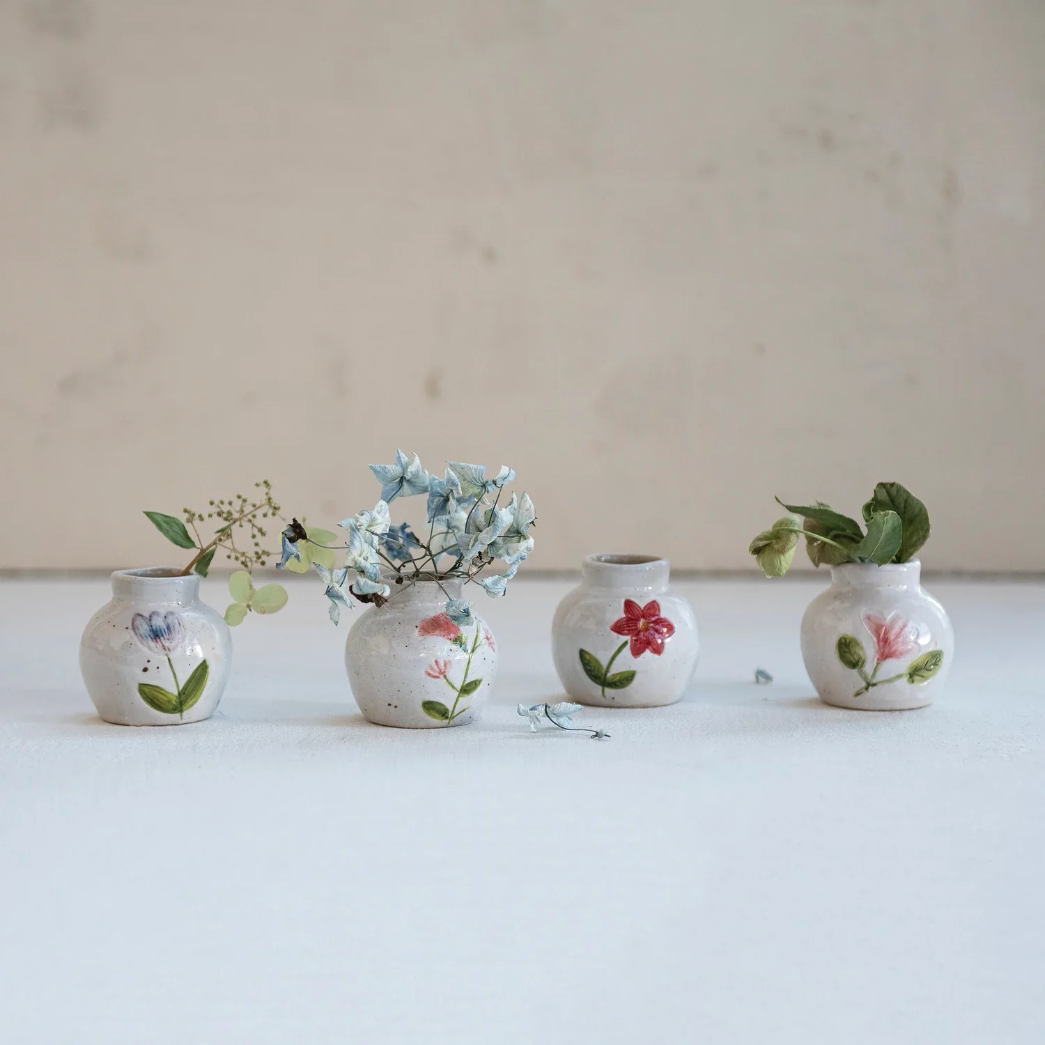 Hand-Painted Stoneware Vase with Flower - Sold Individually - Image 2