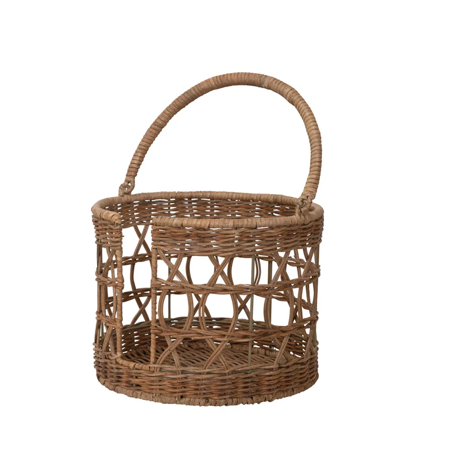 Hand-Woven Wicker Plate Basket with Handle