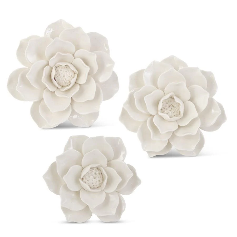Handcrafted Glossy White Wall Hanging Ceramic Flower