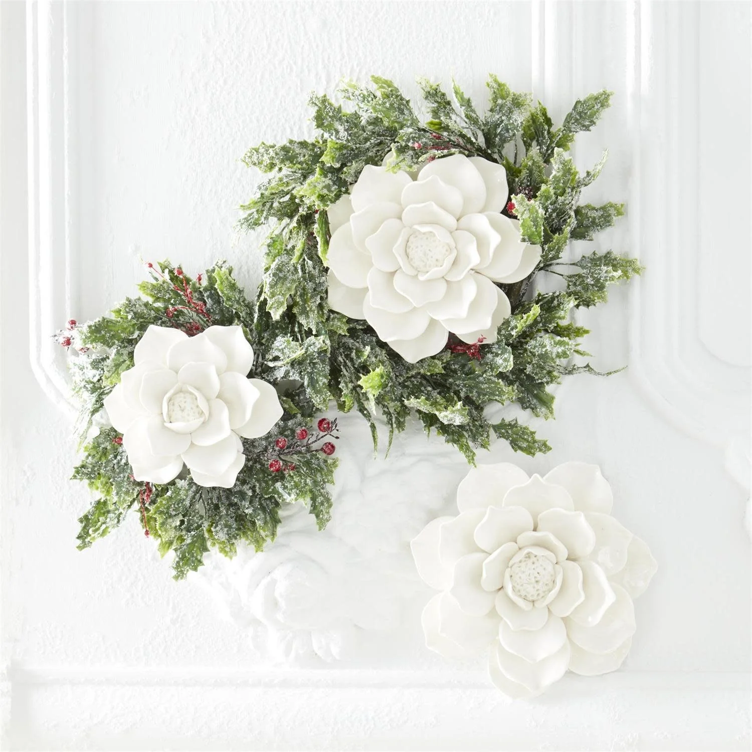 Handcrafted Glossy White Wall Hanging Ceramic Flower - Image 2