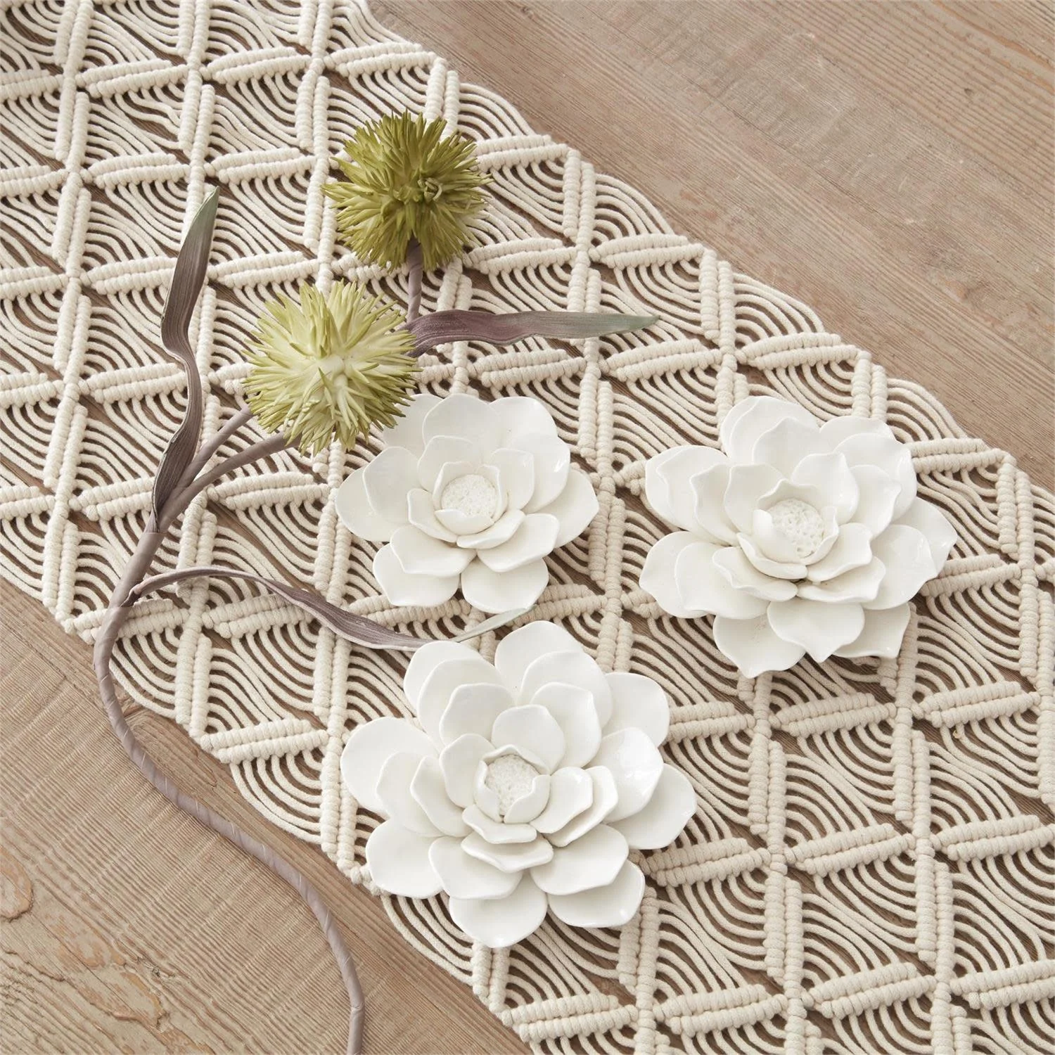 Handcrafted Glossy White Wall Hanging Ceramic Flower - Image 3