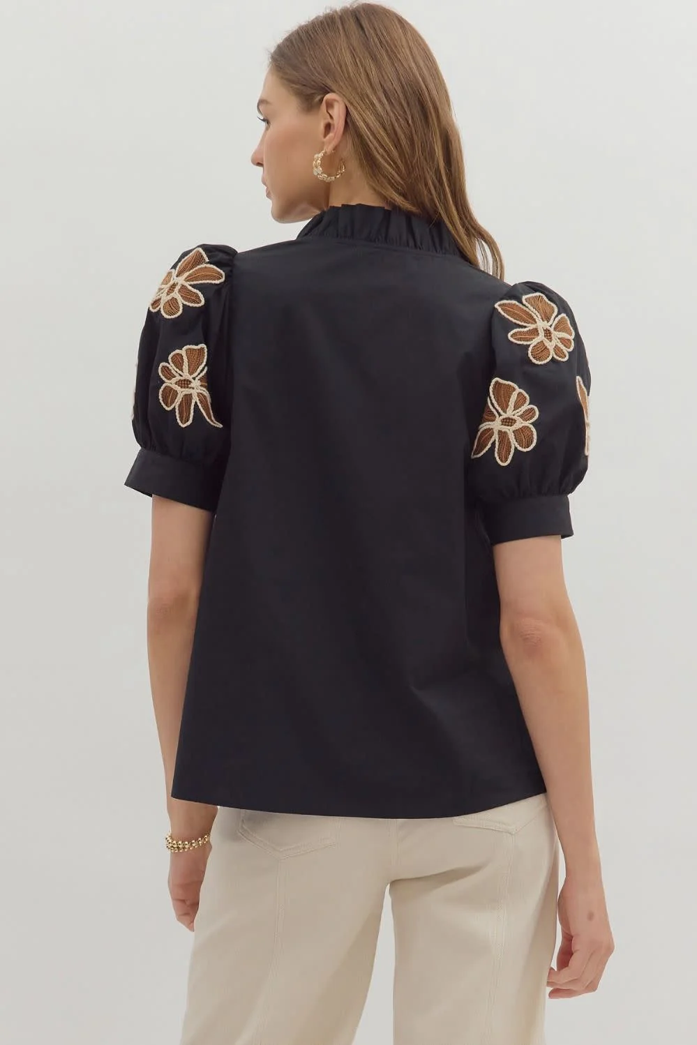 Hazel Solid Ruffle Accent V-Neck Top - Image 3