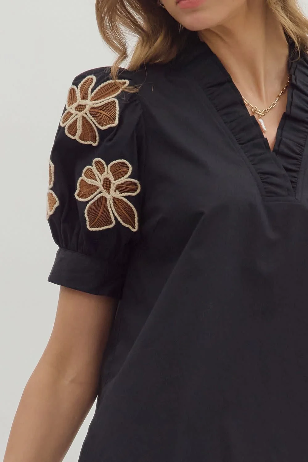 Hazel Solid Ruffle Accent V-Neck Top - Image 4