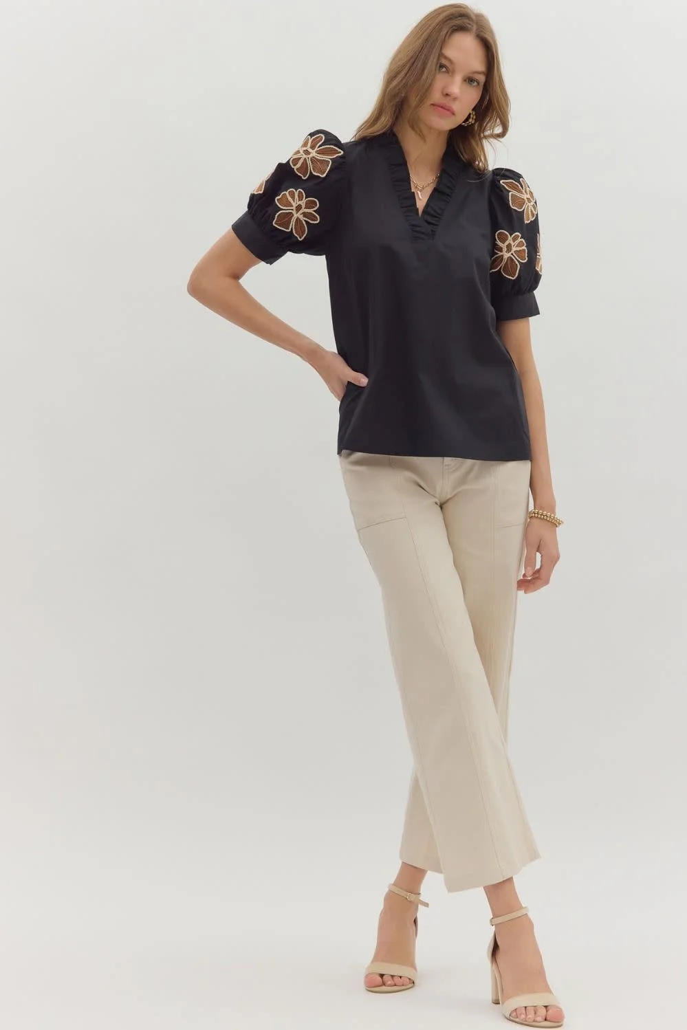 Hazel Solid Ruffle Accent V-Neck Top - Image 8