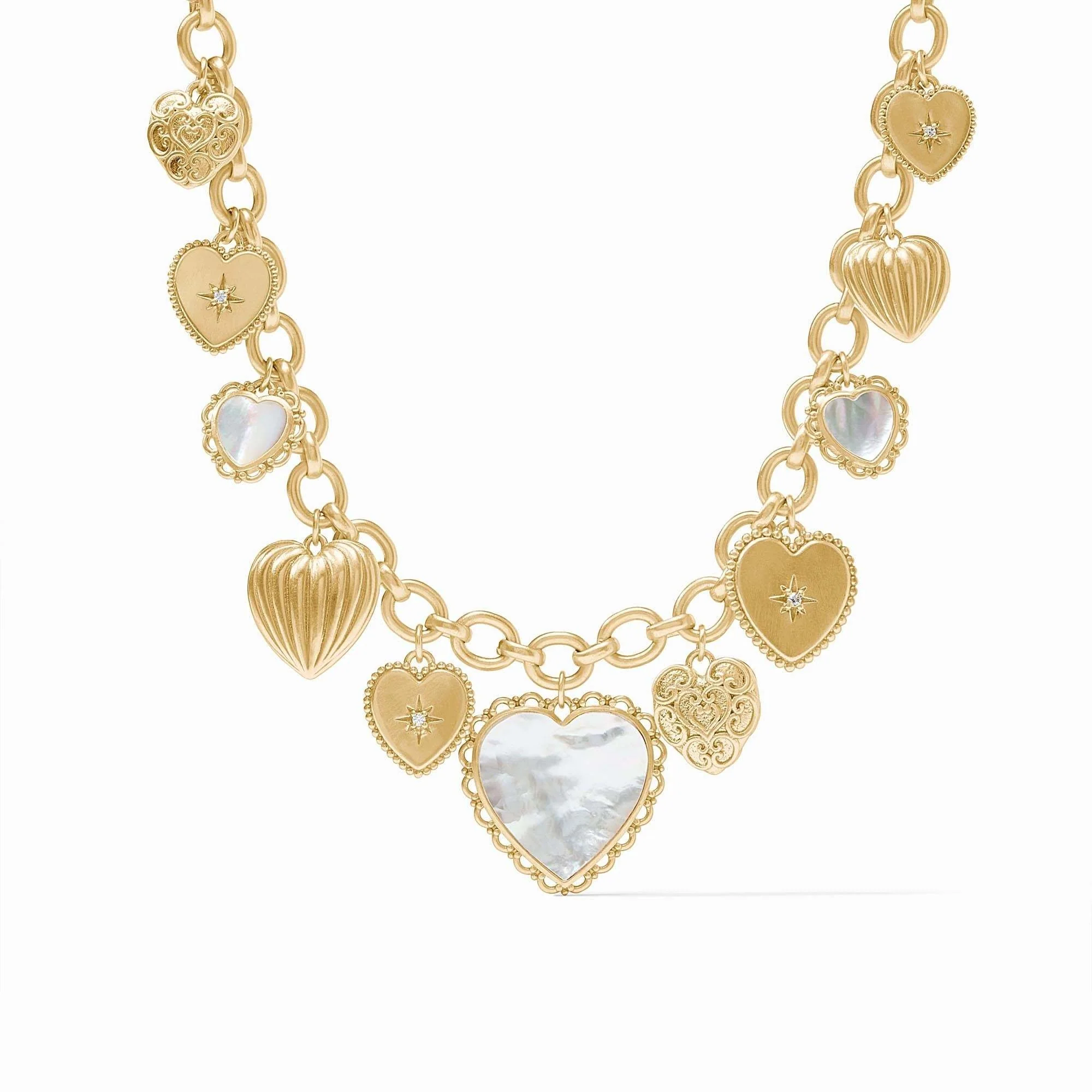 Heart Charm Necklace Mother of Pearl Cubic Zirconia
