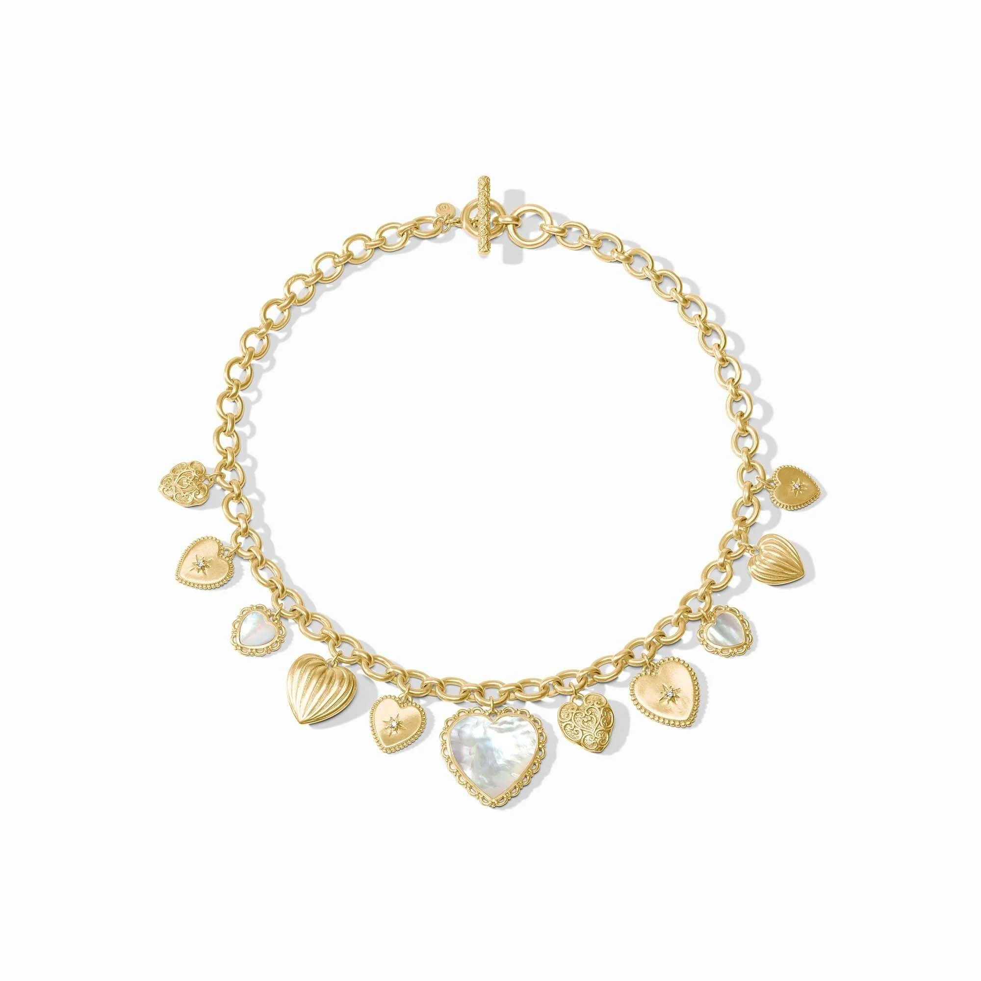 Heart Charm Necklace Mother of Pearl Cubic Zirconia - Image 3