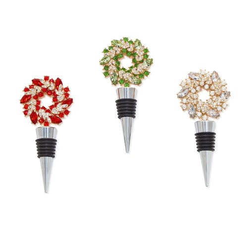 Holiday Wreath Jeweled Bottle Stoppers