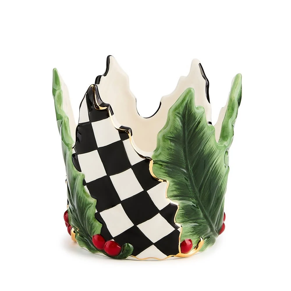 Holly Leaf Ceramic Short Pillar Candle Holder - Image 2