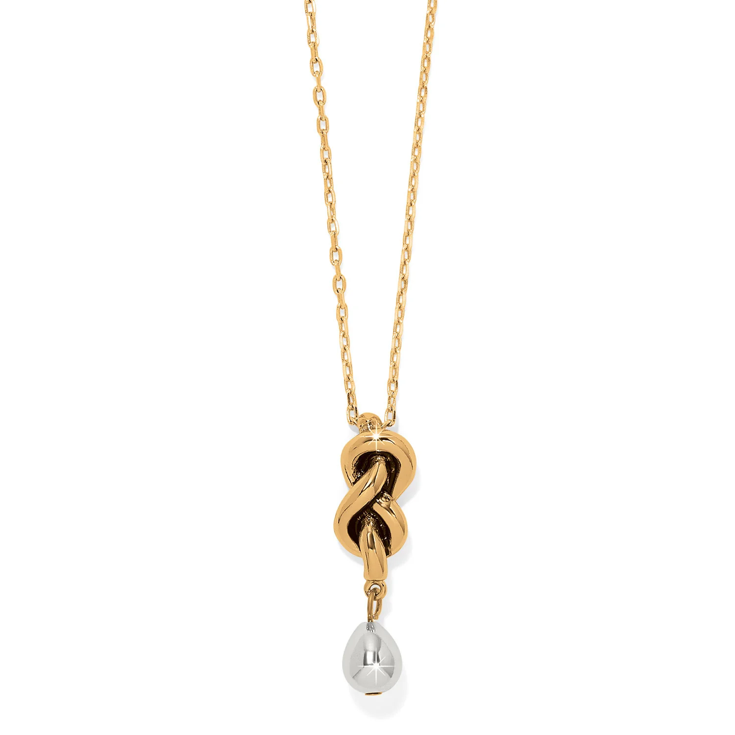 Interlok Single Knot Drop Two Tone Necklace
