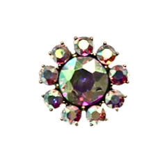 Antique Gold Flower Ring with Iridescent Round Stone