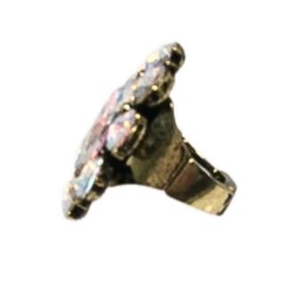 Antique Gold Flower Ring with Iridescent Round Stone - Image 2