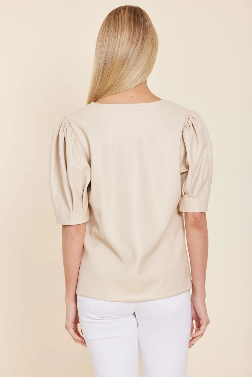 Isabel Faux Leather V Neck Top - Image 3