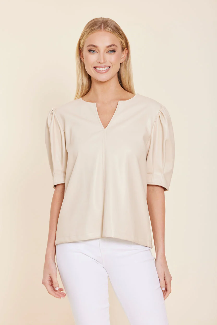 Isabel Faux Leather V Neck Top - Image 4