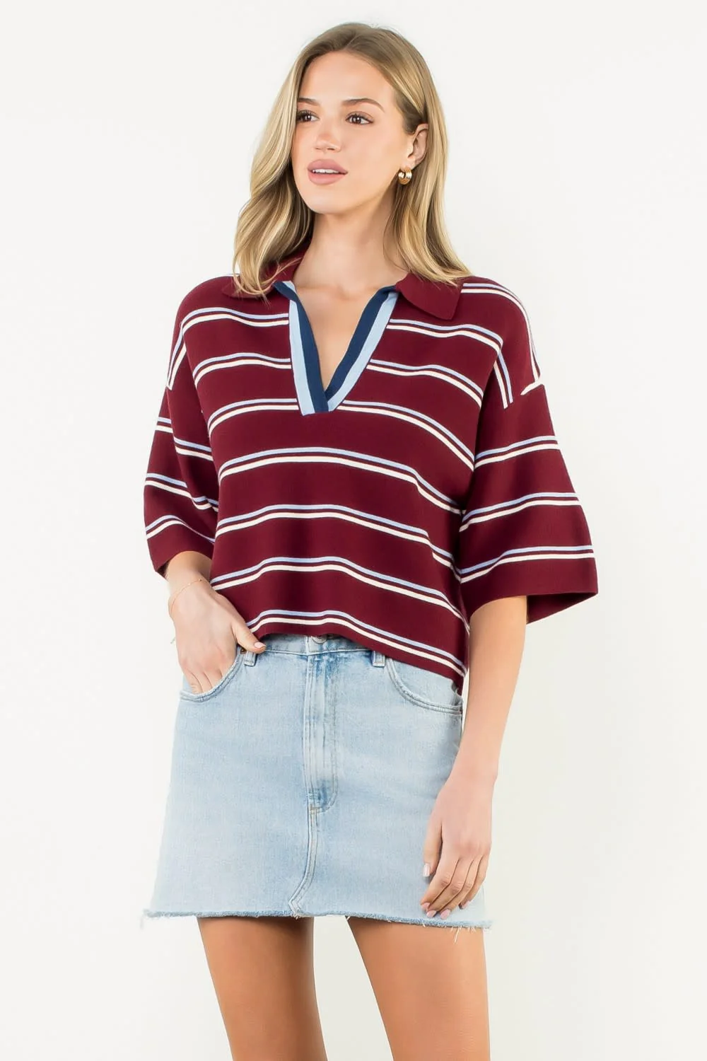 Jasmine Short Sleeve Striped Knit Top - Image 6