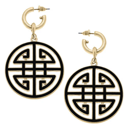 Jenson Game Day Greek Keys Enamel Statement Earrings In Black