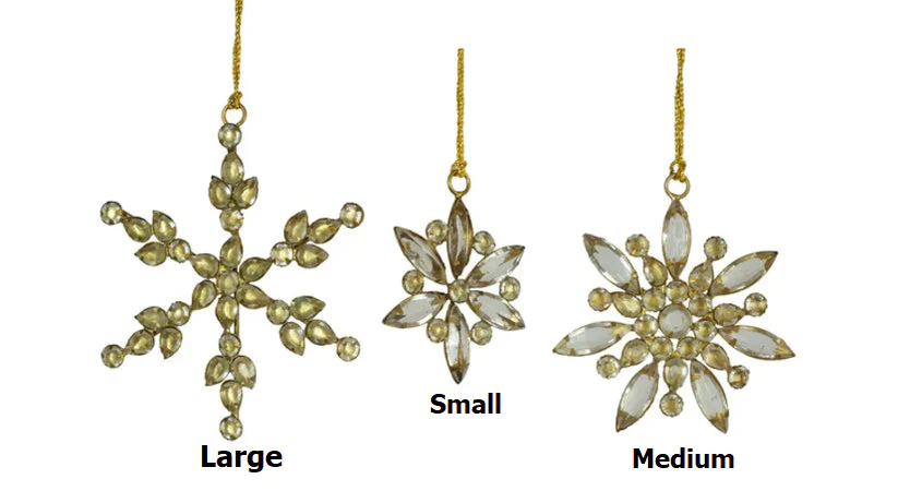 Jeweled Golden Snowflake Ornaments - Sold Individually