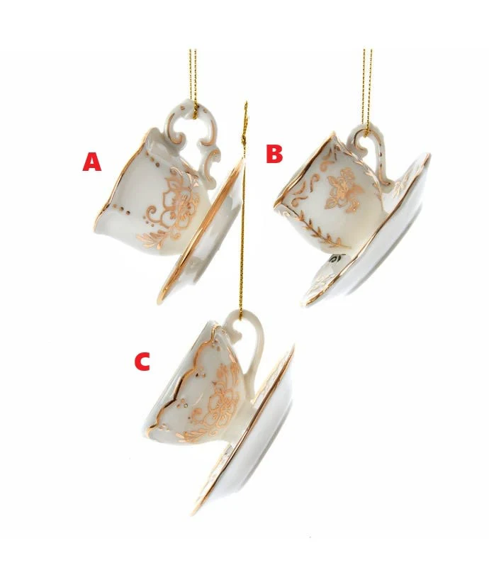 Jeweled White and Gold Teacup Ornament