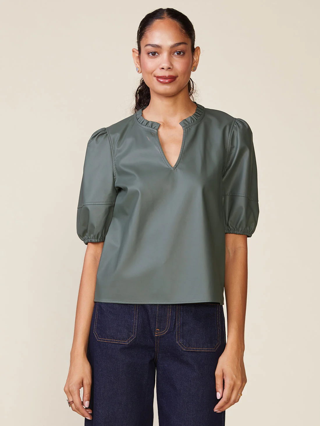 Kacey Vegan Leather Blouse - Image 13