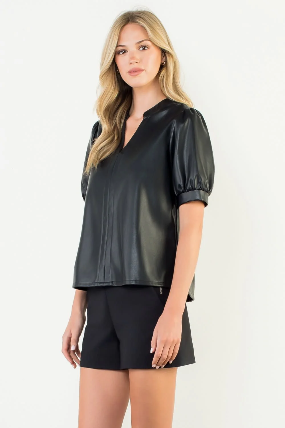 Karen Puff Sleeve Leather Top - Image 3